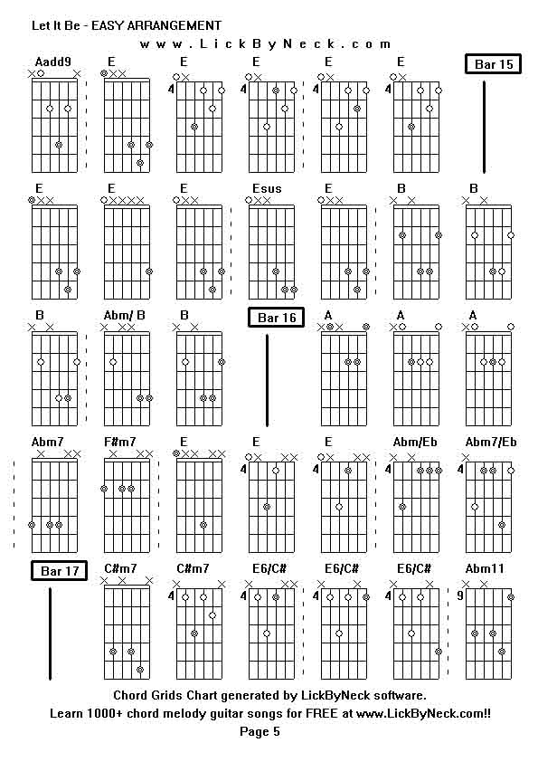 Chord Grids Chart of chord melody fingerstyle guitar song-Let It Be - EASY ARRANGEMENT,generated by LickByNeck software.